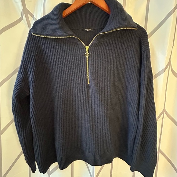 Talbots Sweaters - Talbots Dark Blue Ribbed Zip-Up Sweater